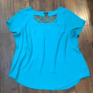 TEAL CAGED BACK GEORGETTE TOP
